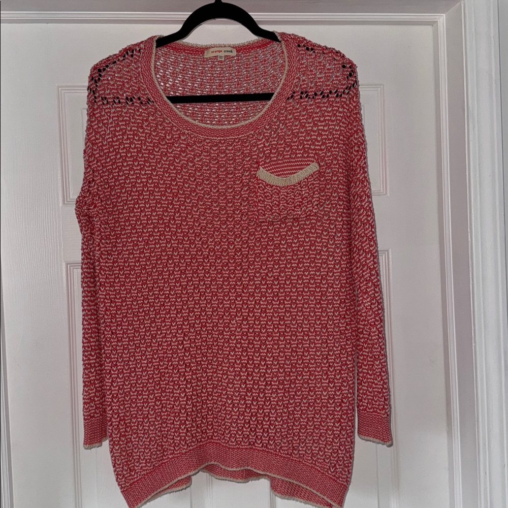 Orange Creek open-weave boat neck crochet sweater